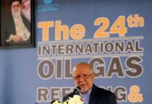 Le ministre du Pétrole iranien, Bijan Namdar Zanganeh prononçant un discours à l'occasion de l'inauguration de la 24e Foire internationale de l'industrie pétrolière, gazière, du raffinage et de la pét