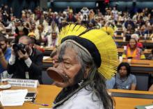 Le légendaire chef indigène brésilien Raoni, à Brasilia le 25 avril 2019
