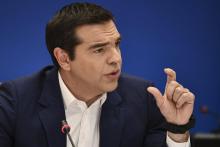 Le Premier ministre grec Alexis Tsipras, lors d'une conférence de presse à Athènes le 7 mai 2019