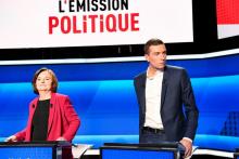 Les têtes de liste aux européennes Nathalie Loiseau (LREM) et Jordan Bardella (RN) lors d'un débat sur France 2 le 4 avril 2019