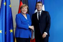 Angela Merkel et Emmanuel Macron lors d'une précédente conférence de presse commune à Berlin le 15 mai 2019