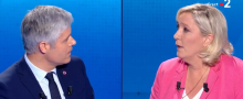 Laurent Wauquiez et Marine Le Pen lors du débat des européennes le 22 mai 2019/