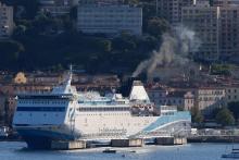 Un navire de la compagnie maritime La Méridionale dans le port d'Ajaccio, le 19 juin 2019 en Corse