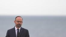 Le Premier ministre Edouard Philippe s'exprime le 6 juin 2019 à Courseulles-sur-Mer, à l'occasion du 75ème anniversaire du Débarquement