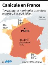 Un thermomètre indique une température de 35° à Rennes, lors d'un épisode de canicule, le 27 juin 2019 dans l'ouest de la France