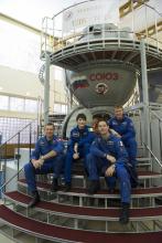 Andreas Mogensen, Samantha, Cristoforetti, Thomas Pesquet et Timothy Peake, membres du corps des astronautes de l'ESA.
