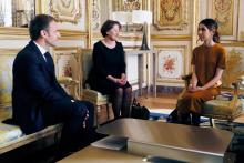 Emmanuel Macron reçoit Nadia Murad (à droite), le 25 octobre 2018 à l'Elysée