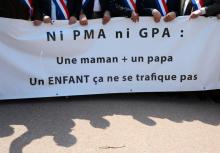 Des élus manifestent leur opposition à la GPA et à la PMA, en mai 2013 à Lyon