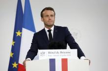 Le président Emmanuel Macron s'exprime lors d'un discours au ministère des Armées, le 13 juillet 2019 à Paris