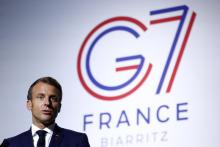 Le président français Emmanuel Macron,le 25 août 2019 lors de la tenue du G7 à Biarritz