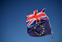 Les drapeaux de l'Union européenne et du Royaume-Uni, à Brighton, le 21 septembre 2019