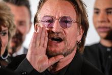 Le chanteur Bono à la réunion du Fonds mondial de lutte contre les maladies infectieuses, le 9 octobre 2019 à Lyon