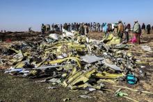 Les débris du vol 302 d'Ethiopian Airlines sur le site du crash, le 11 mars 2019 près de Bishoftu, en Ethiopie