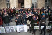 Des soutiens de Vincenzo Vecchi rassemblés le 15 novembre 2019 à Rennes devant le tribunal correctionnel