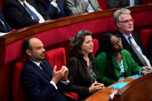 Edouard Philippe, Agnès Buzyn, Sibeth NDiaye et Jean-Paul Delevoye au Conseil economique, social et environnemental, le 12 septembre 2019 à Paris