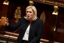 Marine Le Pen, députée et présidente du parti d'extrême droite le Rassemblement national lors du débat à l'Assemblée nationale sur l'immigration, en octobre 2019