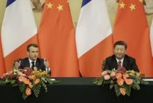 Le président français Emmanuel Macron et son homologue chinois Xi Jinping, lors d'une conférence de presse commune le 6 novembre 2019 à Pékin