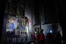 Simulation d'incendie et de sauvetage d'oeuvres d'art à la cathédrale de Strasbourg le 20 novembre 2019