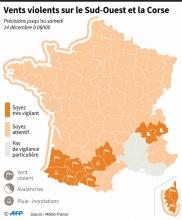 Carte des départements placés en vigilance orange par Météo France
