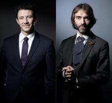Combo des deux candidats à la mairie de Paris Benjamin Griveaux (G), le 14 octobre 2016 à Paris , et Cédric Villani (D), le 12 juin 2019 à Paris