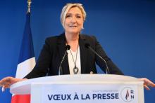 Marine Le Pen, présidente du RN, présente ses voeux à la presse, le 16 janvier 2020 à Nanterre, près de Paris