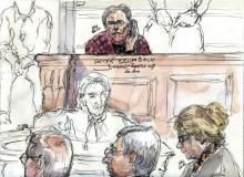 Croquis d'audience du 29 mars 2011 montrant Dieter Krombach lors de son procès aux assises à Paris