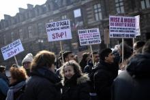 Manifestation à l'appel de l'Ofpra contre la loi asile et immigration de 2018, à Paris, le 21 février 2018