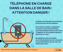 Le smartphone dans une pièce d'eau,, attention danger 
