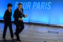 L'ancien président Nicolas Sarkozy est venu soutenir Rachida Dati candidate à la mairie de Paris, avant un meeting électoral, le 9 mars 2020 à Paris