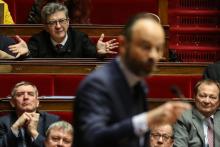 Jean-Luc Mélenchon réagit aux propos d'Edouard Philippe à l'Assemblée nationale le 3 mars 2020 à Paris