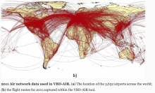 Une carte représentant le trafic aérien mondial  a été utilisé pour illustrer un article sur les pronostiques de propagation du Coronavirus