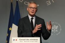 Le ministre de l'Economie Bruno Le Maire s'exprime le 25 mars 2020 à Paris après le conseil des ministres
