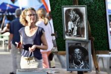 Des images à l'effigie de jazzmen étaient affichées dans la ville lors de l'édition 2017 de Jazz in Marciac, le 28 juillet 2017
