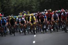 Le peloton du Tour de France mené par Julian Alaphilippe, le 14 juillet 2019 entre Saint-Etienne et Brioude