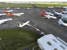 L'aéroport de Châteauroux-Déols, le 22 mai 2020, devenu un grand parking pour les avions de ligne cloués au sol et une zone de fret pour les livraisons de masques