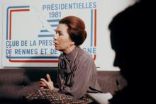 Marie-France Garaud, en décembre 1980. Elle est alors candidate à la présidentielle de 1981