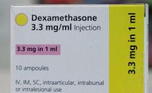 Une boîte de dexamethasone en injection, le 16 juin 2020 dans une pharmacie de Londres