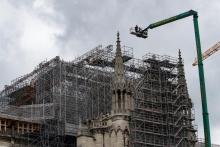 Opérations de démontage de l'échafaudage de Notre-Dame de Paris, le 9 juin 2020