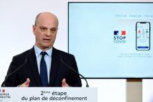 Le ministre de l'Education nationale Jean-Michel Blanquer, lors d'une conférence télévisée, le 28 mai 2020