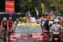 Le directeur du Tour de France Christian Prudhomme s'apprête à donner le départ de la 1ère étape de la course cycliste, le 29 août 2020 à Nice