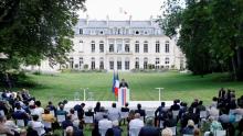 Emmanuel Macron s'adresse aux membres de la Convention citoyenne pour le climat, le 29 juin à l'Elysée, à Paris