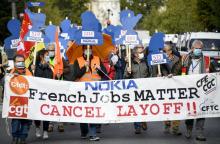 Manifestation de salariés de Nokia, près de la place de la République à Paris, le 7 octobre 2020
