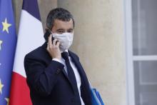 Le ministre de l'Intérieur Gérald Darmanin quitte l'Elysée, le 21 octobre 2020 à Paris