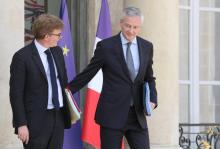 Les ministres des Relations avec le Parlement Marc Fesneau (G) et de l'Economie Bruno Le Maire le 29 mai 2019 à Paris
