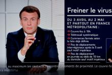 Emmanuel Macron à l'Elysée durant son allocution diffusée sur BFMTV, à Paris le 31 mars 2021