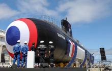 Une vue du Suffren, premier sous-marin nucléaire d'attaque (SNA) de nouvelle génération, le 12 juillet 2019 à Cherbourg en France