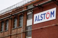 Le logo du groupe Alstom à Belfort, dans l'est de la France, le 26 mai 2021