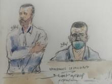 Croquis d'audience de Nordalh Lelandais (d) lors de son procès pour le meurtre de Maëlys de Araujo, le 1er février 2022 à la cour d'assises de Grenoble