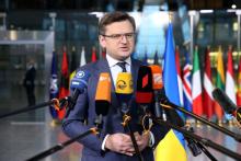 Dmytro Kouleba, le ministre ukrainien des Affaires étrangères, au siège de l'Otan, le 7 avril 2022 à Bruxelles