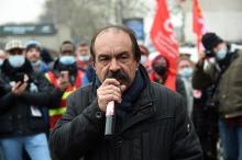 Le secrétaire général de la CGT Philippe Martinez lors d'une manifestation contre la fermeture de l'usine SAM le 12 janvier 2022 à Paris